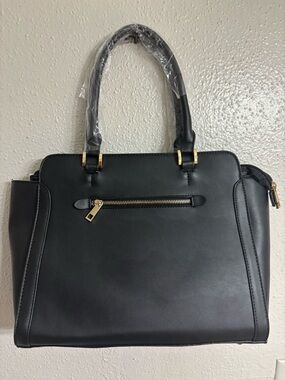 Classic Black Structured Tote Bag with Gold Accents